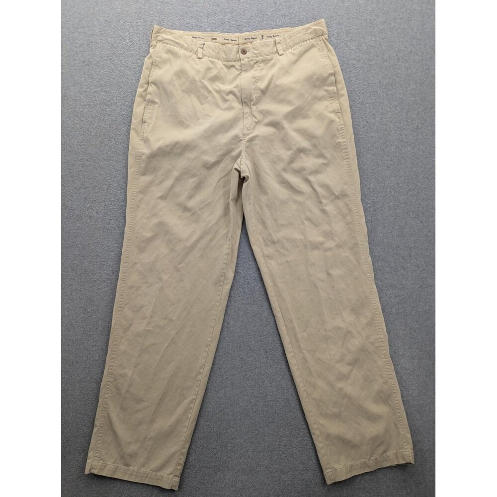 Tommy Bahama Pants Mens 38 Khaki Relax Chino Flat Front Casual Tencel Blend
